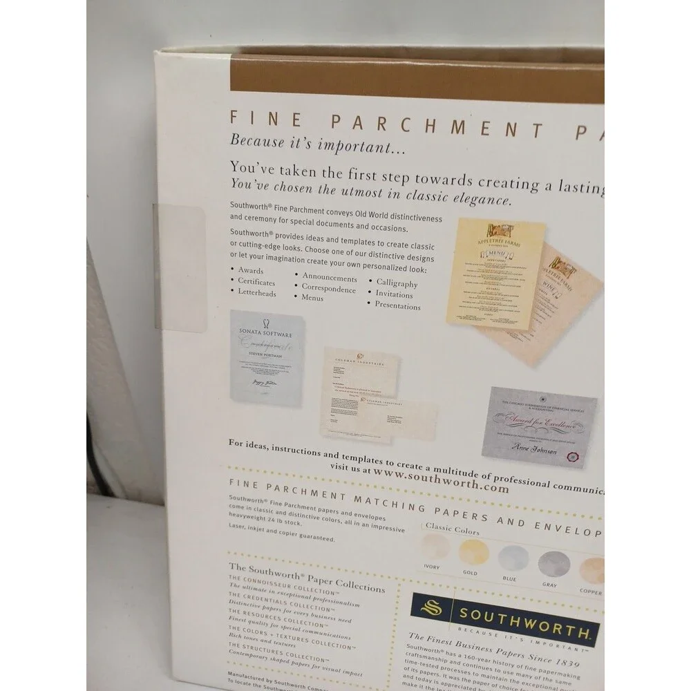 Southworh Fine Ivory Parchment Paper Award Certificate 69 Sheet 24 Lb 8.5x11